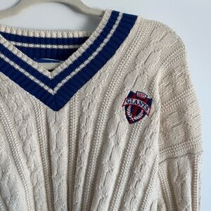Vintage NY Giants Cream and Blue V-Neck Sweater
